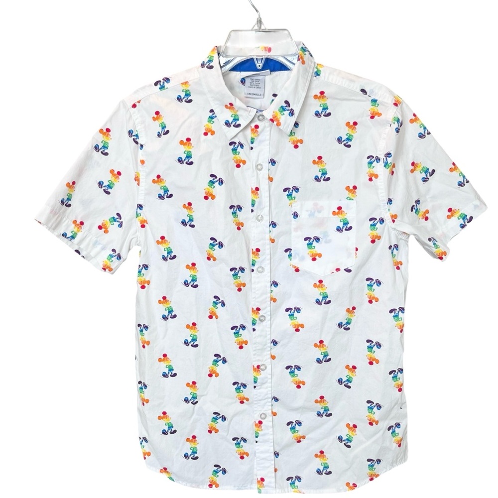 Disney Parks Rainbow Mickey Pride Button Up Shirt Mens Small Cotton